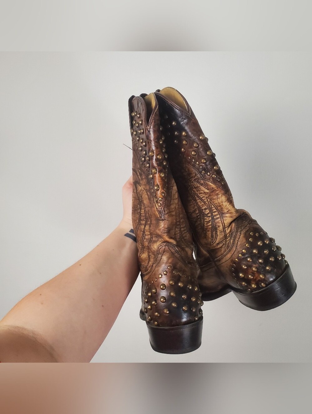 Frye Leather Boots Western Cowgirl Studded Design Women's Size 7.5 - Picture 4 of 11